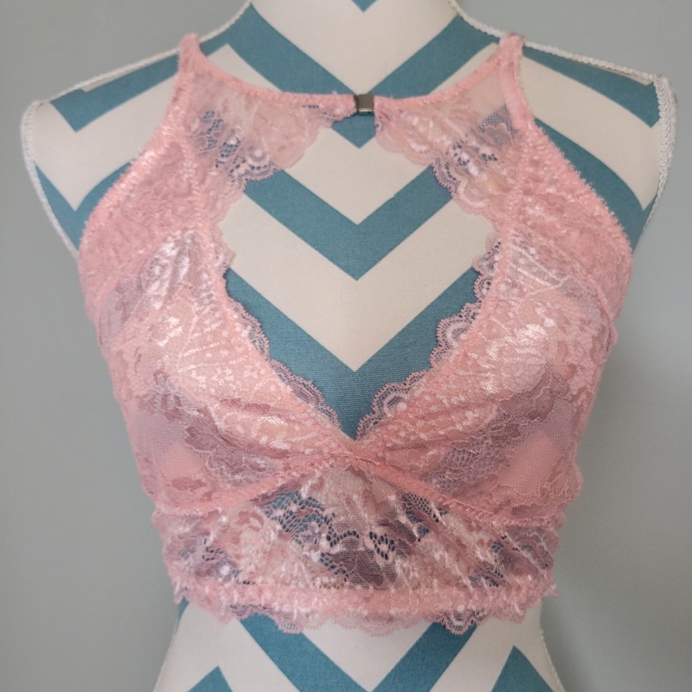 High Neck Lace Bralette With Keyhole